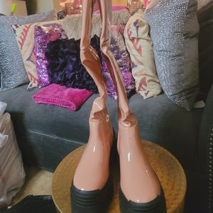 Blush pink patent leather boot
